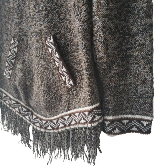 Peruvian Handmade Alpaca Hooded Sweater Ethnic Motifs Fringed Hem - Picture 8 of 9